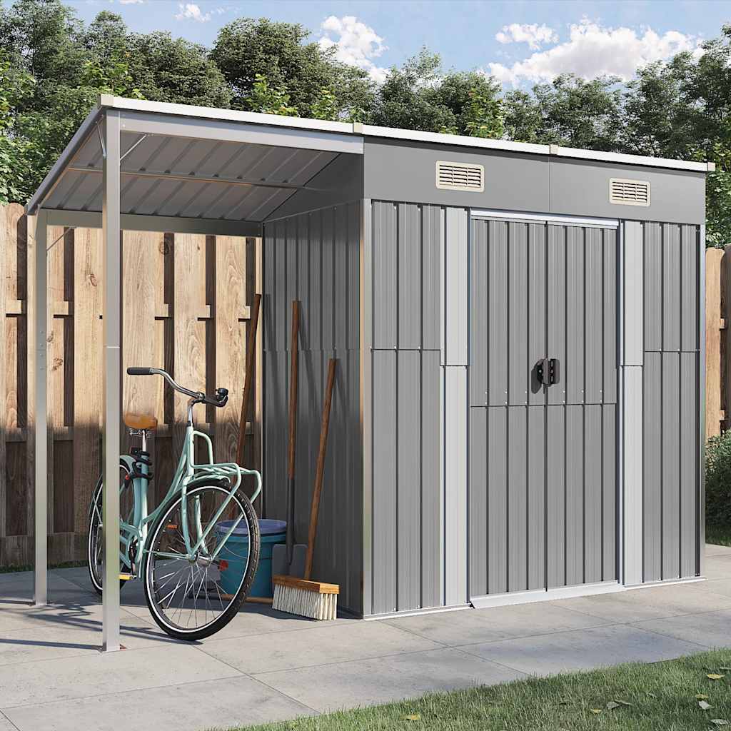 Tuinhuis met verlengd dak lichtgrijs 277x107x181 cm staal is nu te koop bij PeponiXL, paradijselijk wonen!