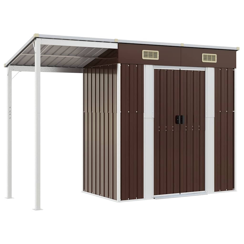 Tuinschuur met verlengd dak 277x107x181 cm staal bruin is nu te koop bij PeponiXL, paradijselijk wonen!
