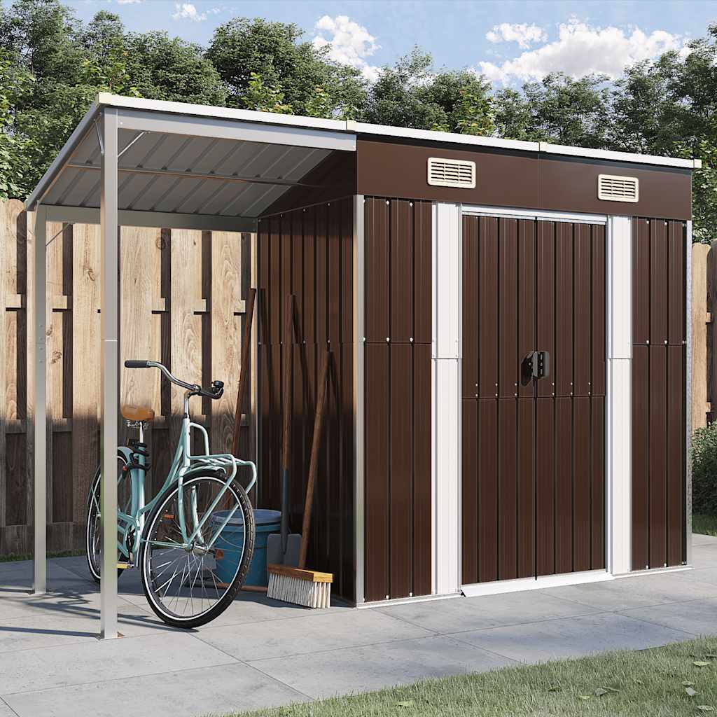Tuinschuur met verlengd dak 277x107x181 cm staal bruin is nu te koop bij PeponiXL, paradijselijk wonen!