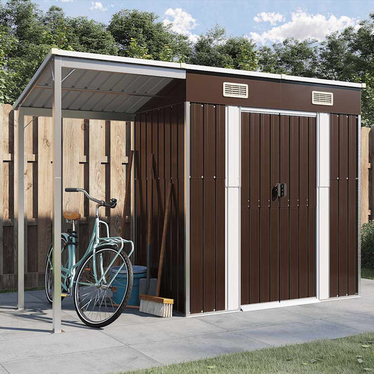 Tuinschuur met verlengd dak 277x107x181 cm staal bruin is nu te koop bij PeponiXL, paradijselijk wonen!