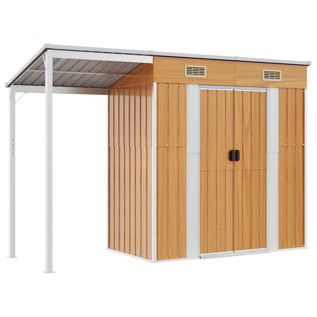 Tuinschuur met verlengd dak 277x107x181 cm staal lichtbruin is nu te koop bij PeponiXL, paradijselijk wonen!