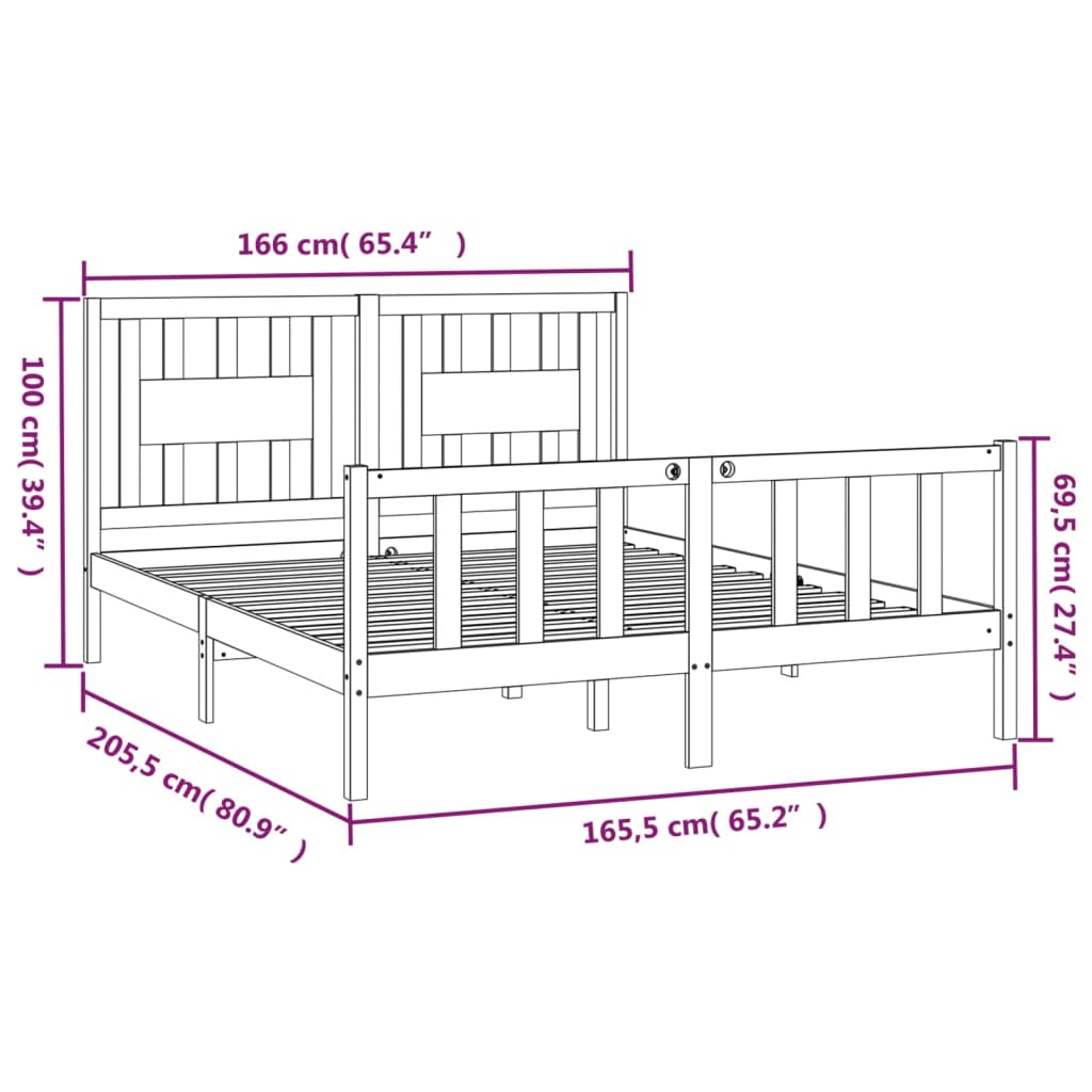 Bedframe met hoofdbord massief grenenhout 160x200 cm is nu te koop bij PeponiXL, paradijselijk wonen!