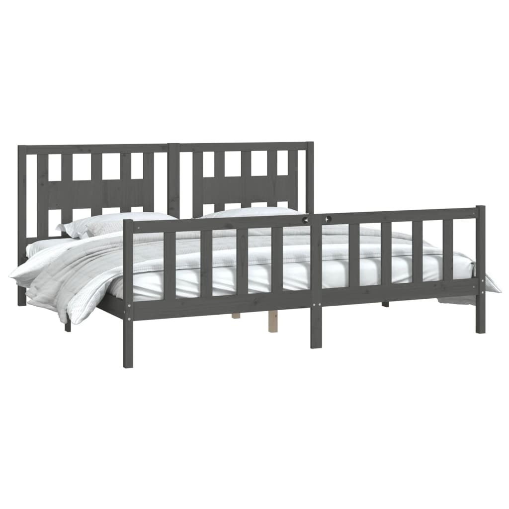 Bedframe met hoofdbord massief grenenhout grijs 200x200 cm is nu te koop bij PeponiXL, paradijselijk wonen!
