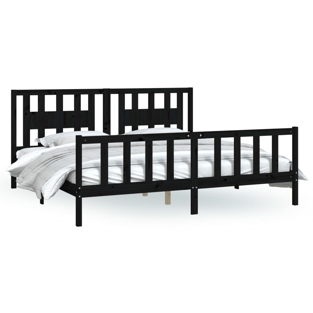 Bedframe met hoofdbord massief grenenhout zwart 200x200 cm is nu te koop bij PeponiXL, paradijselijk wonen!