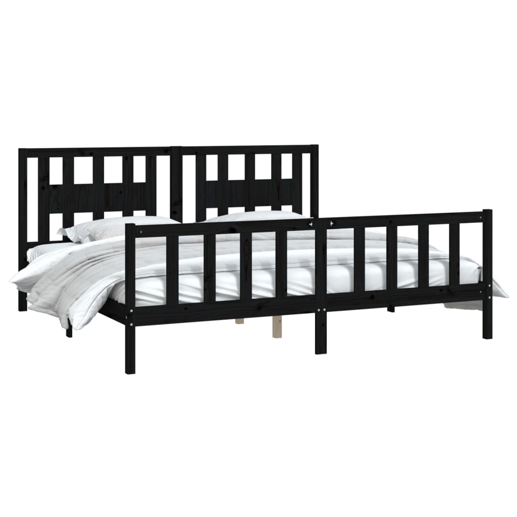 Bedframe met hoofdbord massief grenenhout zwart 200x200 cm is nu te koop bij PeponiXL, paradijselijk wonen!