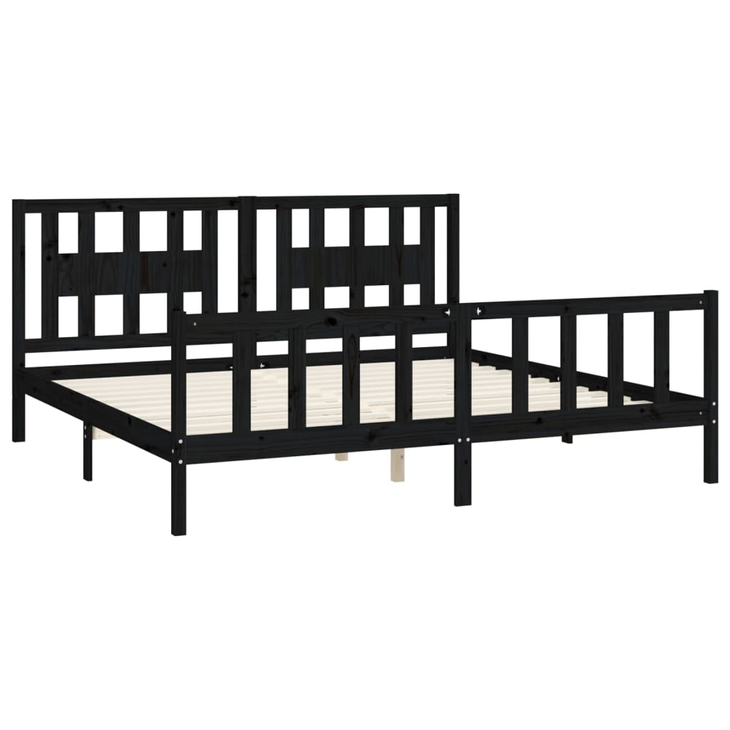 Bedframe met hoofdbord massief grenenhout zwart 200x200 cm is nu te koop bij PeponiXL, paradijselijk wonen!