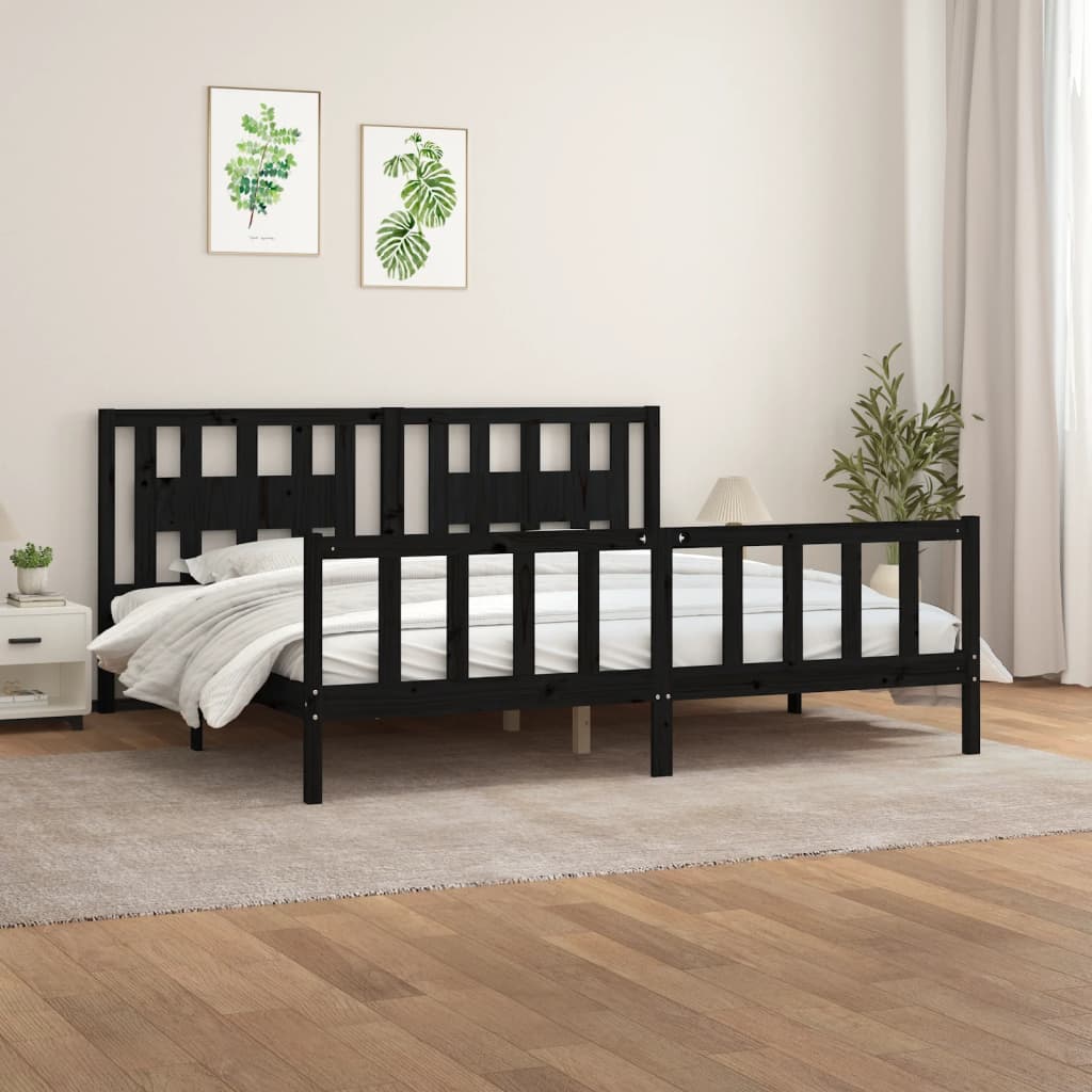 Bedframe met hoofdbord massief grenenhout zwart 200x200 cm is nu te koop bij PeponiXL, paradijselijk wonen!