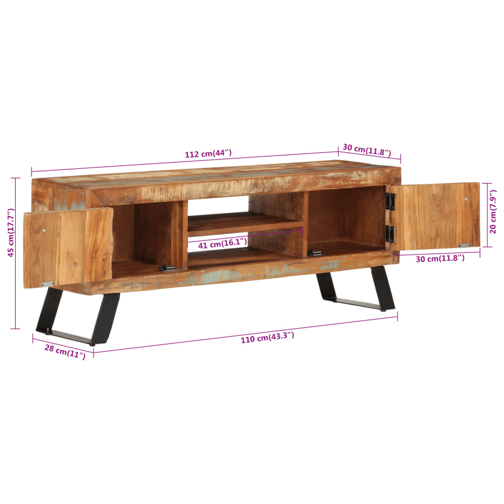 Tv-meubel 112x30x45 cm massief gerecycled hout is nu te koop bij PeponiXL, paradijselijk wonen!