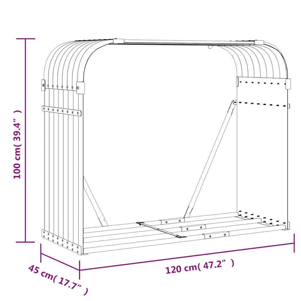 Haardhoutopslag 120x45x100 cm gegalvaniseerd staal zilverkleur is nu te koop bij PeponiXL, paradijselijk wonen!