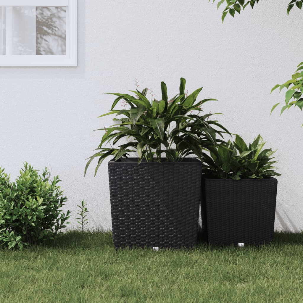 Plantenbak met uitneembare bak rattan-look 37/64 L PP antraciet is nu te koop bij PeponiXL, paradijselijk wonen!