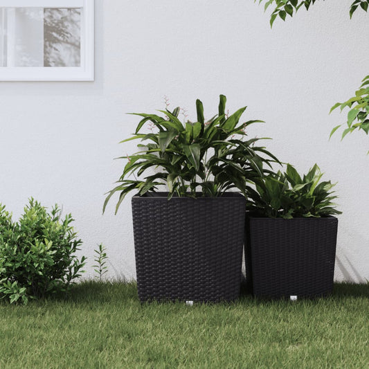 Plantenbak met uitneembare bak rattan-look 37/64 L PP antraciet is nu te koop bij PeponiXL, paradijselijk wonen!