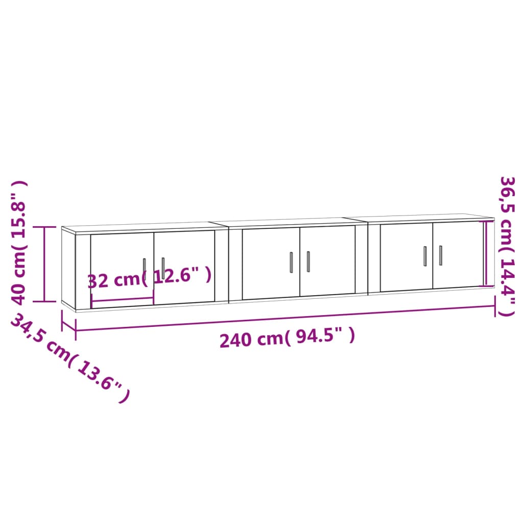 Tv-wandmeubels 3 st 80x34,5x40 cm wit is nu te koop bij PeponiXL, paradijselijk wonen!