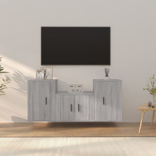 3-delige Tv-meubelset bewerkt hout grijs sonoma eikenkleurig is nu te koop bij PeponiXL, paradijselijk wonen!