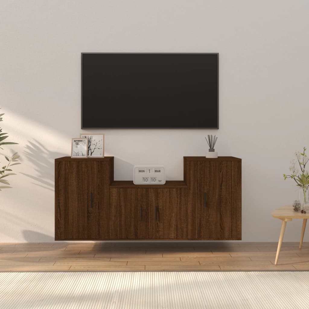 3-delige Tv-meubelset bewerkt hout bruin eikenkleur is nu te koop bij PeponiXL, paradijselijk wonen!