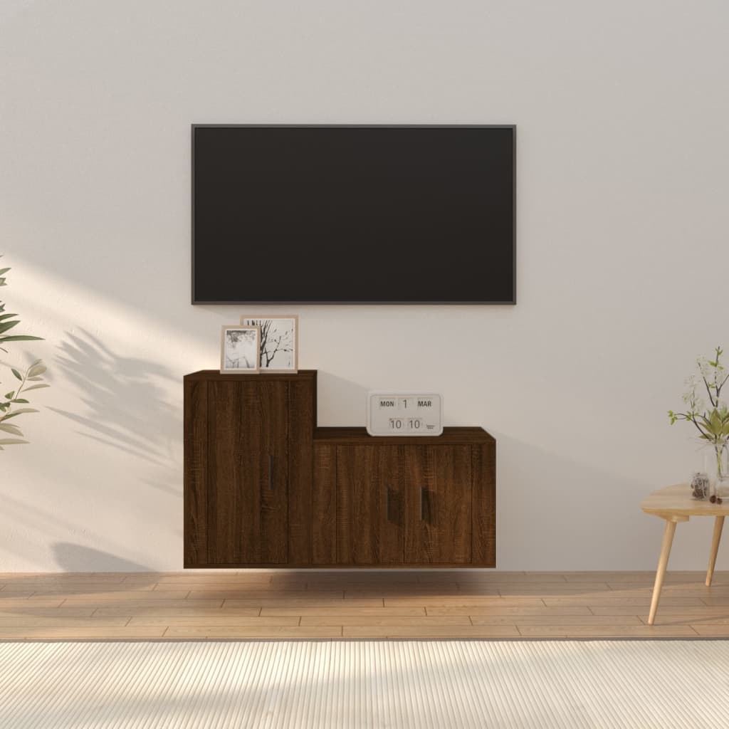2-delige Tv-meubelset bewerkt hout bruin eikenkleur is nu te koop bij PeponiXL, paradijselijk wonen!