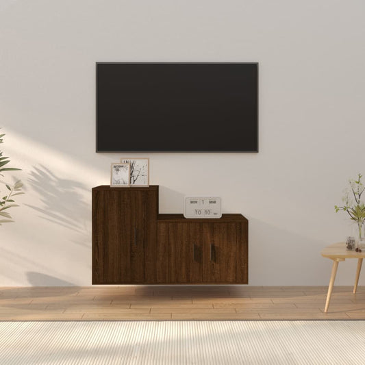 2-delige Tv-meubelset bewerkt hout bruin eikenkleur is nu te koop bij PeponiXL, paradijselijk wonen!