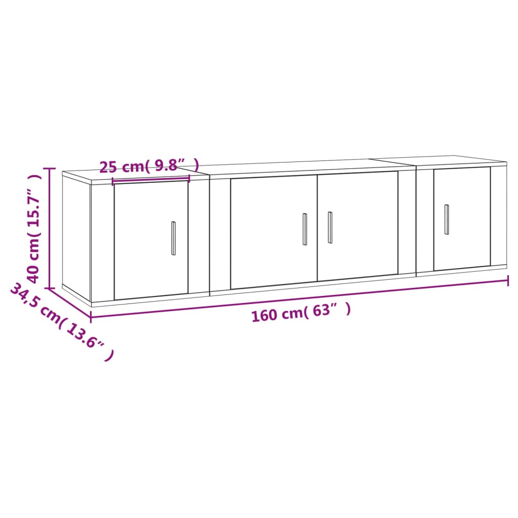 3-delige Tv-meubelset bewerkt hout gerookt eikenkleurig is nu te koop bij PeponiXL, paradijselijk wonen!
