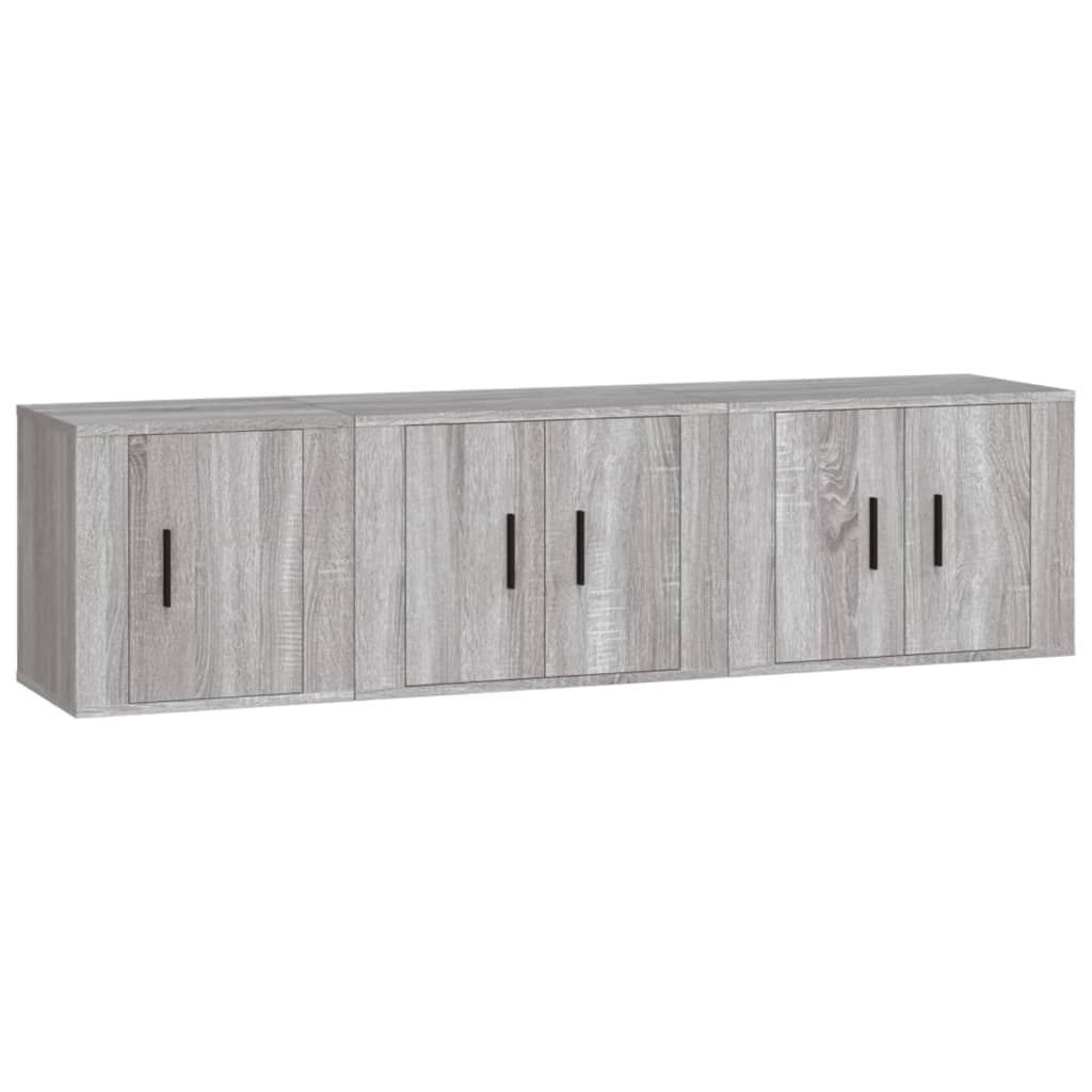 3-delige Tv-meubelset bewerkt hout grijs sonoma eikenkleurig is nu te koop bij PeponiXL, paradijselijk wonen!