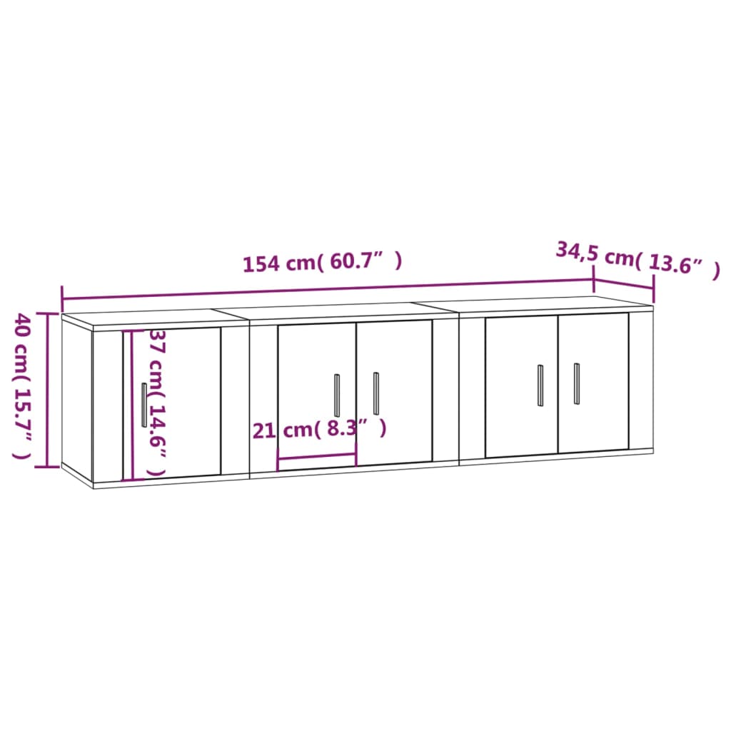 3-delige Tv-meubelset bewerkt hout grijs sonoma eikenkleurig is nu te koop bij PeponiXL, paradijselijk wonen!