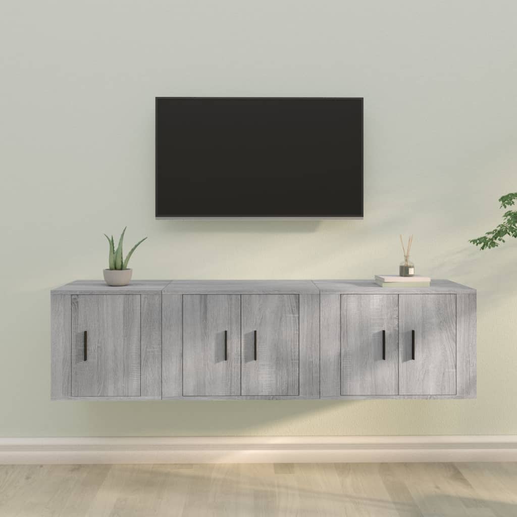 3-delige Tv-meubelset bewerkt hout grijs sonoma eikenkleurig is nu te koop bij PeponiXL, paradijselijk wonen!