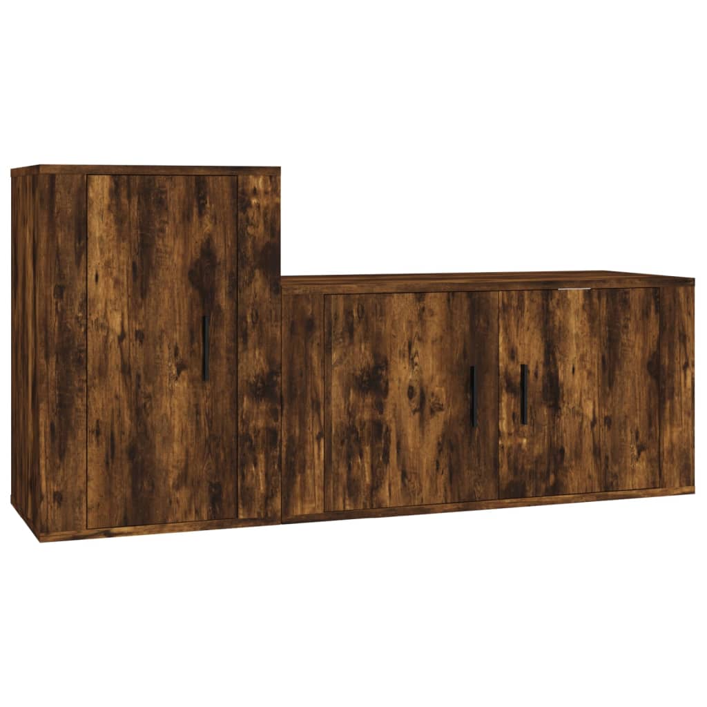 2-delige Tv-meubelset bewerkt hout gerookt eikenkleurig is nu te koop bij PeponiXL, paradijselijk wonen!