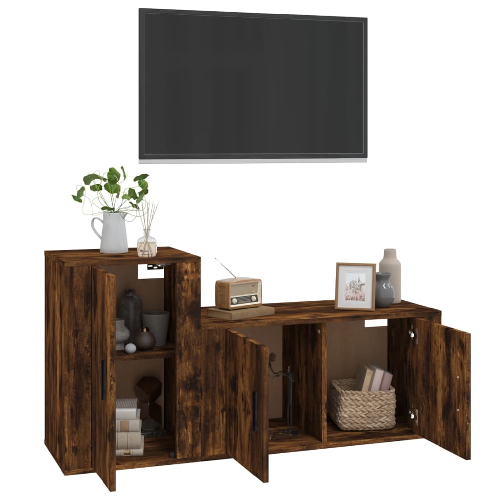 2-delige Tv-meubelset bewerkt hout gerookt eikenkleurig is nu te koop bij PeponiXL, paradijselijk wonen!