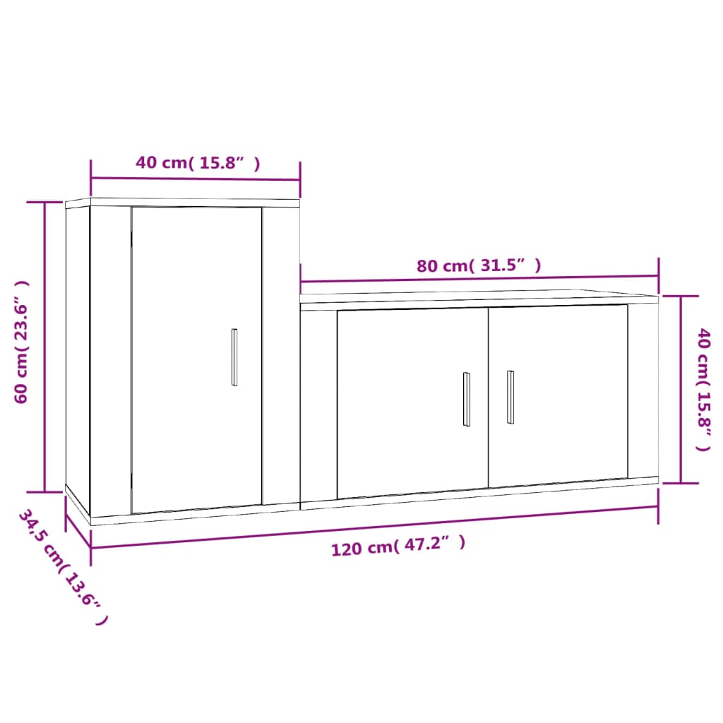 2-delige Tv-meubelset bewerkt hout gerookt eikenkleurig is nu te koop bij PeponiXL, paradijselijk wonen!
