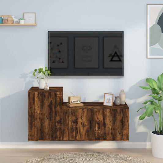 2-delige Tv-meubelset bewerkt hout gerookt eikenkleurig is nu te koop bij PeponiXL, paradijselijk wonen!