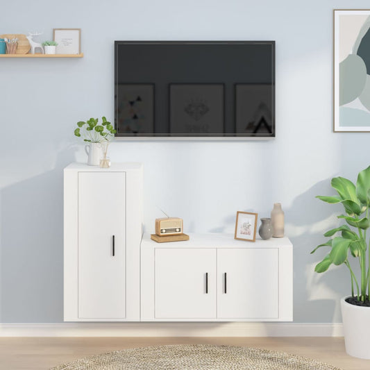 2-delige Tv-meubelset bewerkt hout wit is nu te koop bij PeponiXL, paradijselijk wonen!