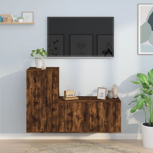 2-delige Tv-meubelset bewerkt hout gerookt eikenkleurig is nu te koop bij PeponiXL, paradijselijk wonen!