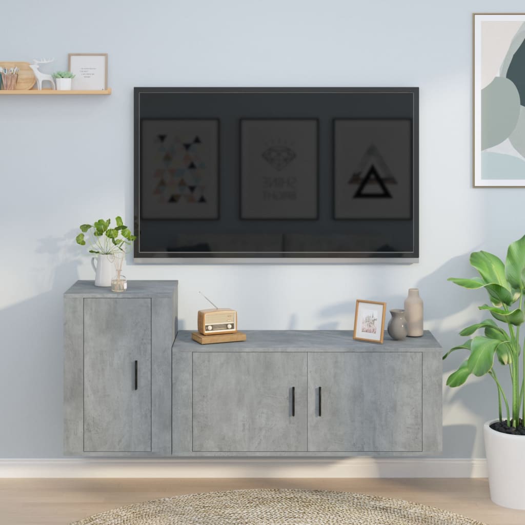 2-delige Tv-meubelset bewerkt hout betongrijs is nu te koop bij PeponiXL, paradijselijk wonen!