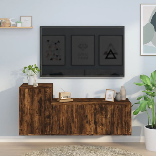 2-delige Tv-meubelset bewerkt hout gerookt eikenkleurig is nu te koop bij PeponiXL, paradijselijk wonen!