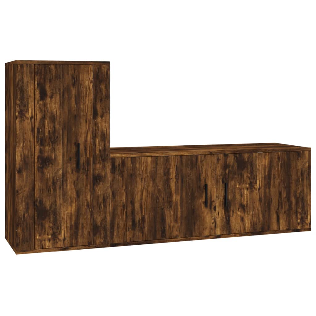 2-delige Tv-meubelset bewerkt hout gerookt eikenkleurig is nu te koop bij PeponiXL, paradijselijk wonen!
