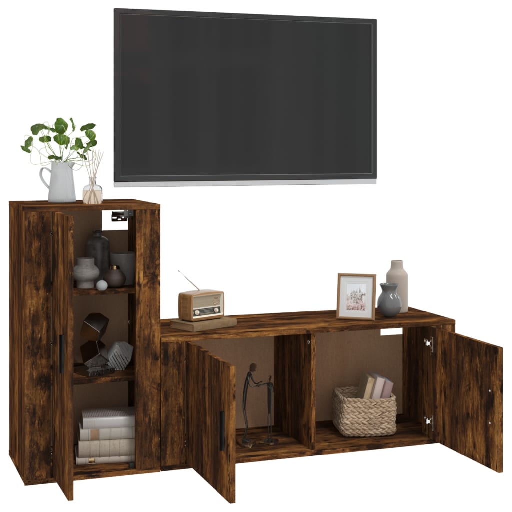 2-delige Tv-meubelset bewerkt hout gerookt eikenkleurig is nu te koop bij PeponiXL, paradijselijk wonen!