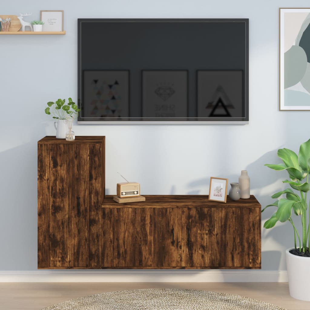 2-delige Tv-meubelset bewerkt hout gerookt eikenkleurig is nu te koop bij PeponiXL, paradijselijk wonen!