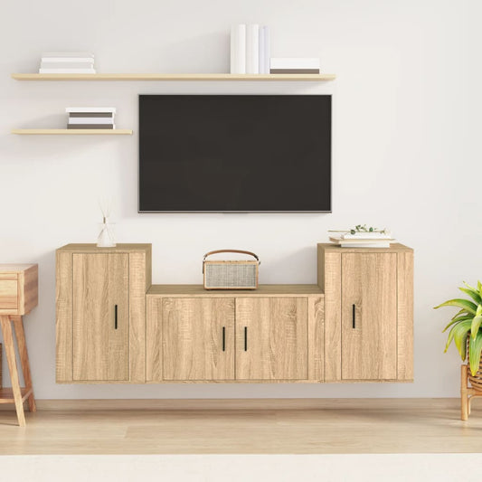 3-delige Tv-meubelset bewerkt hout sonoma eikenkleurig is nu te koop bij PeponiXL, paradijselijk wonen!