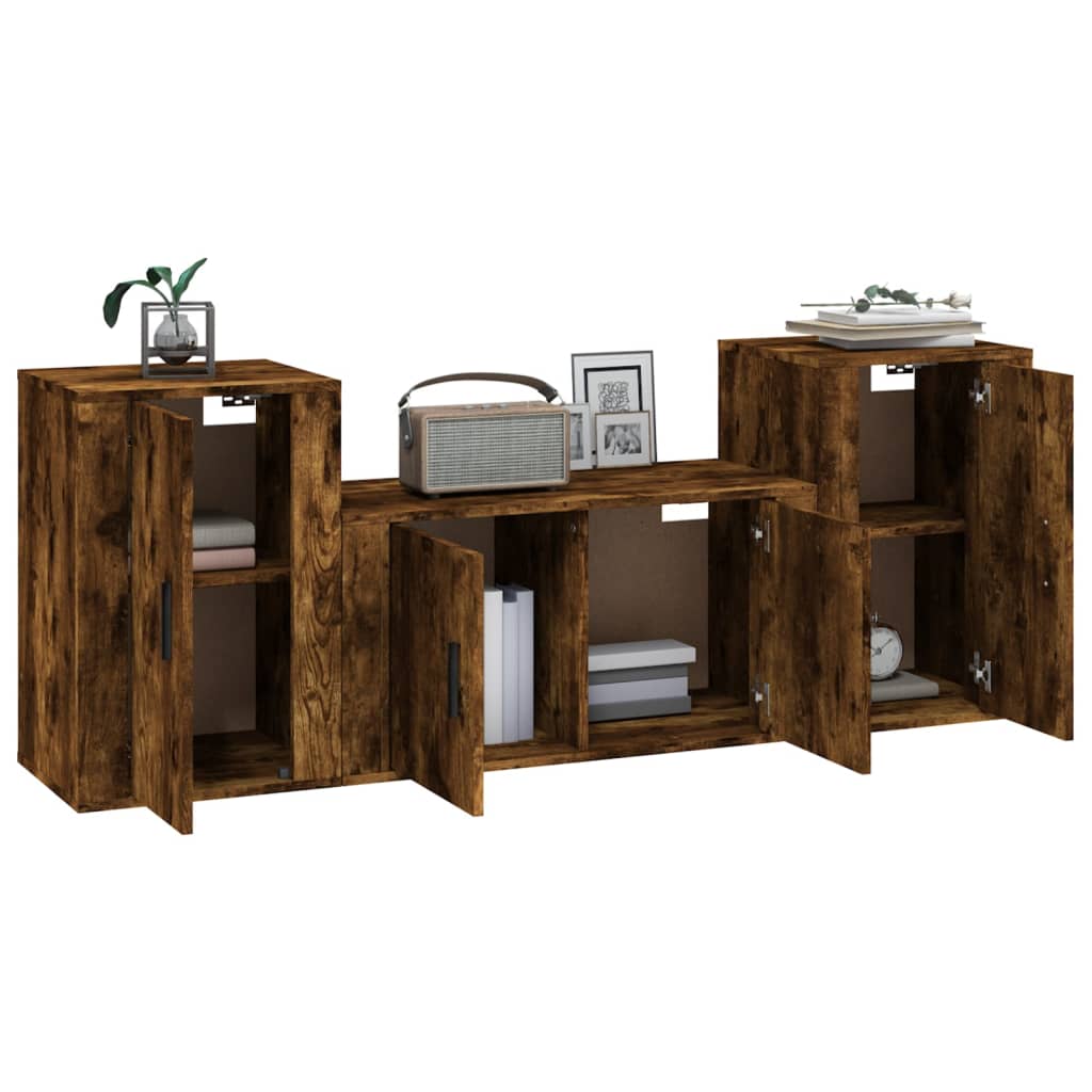 3-delige Tv-meubelset bewerkt hout gerookt eikenkleurig is nu te koop bij PeponiXL, paradijselijk wonen!