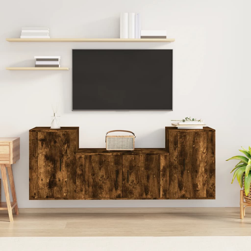 3-delige Tv-meubelset bewerkt hout gerookt eikenkleurig is nu te koop bij PeponiXL, paradijselijk wonen!