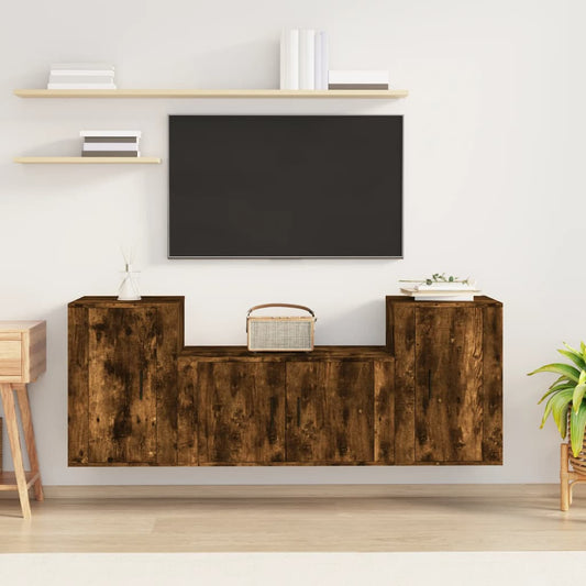 3-delige Tv-meubelset bewerkt hout gerookt eikenkleurig is nu te koop bij PeponiXL, paradijselijk wonen!