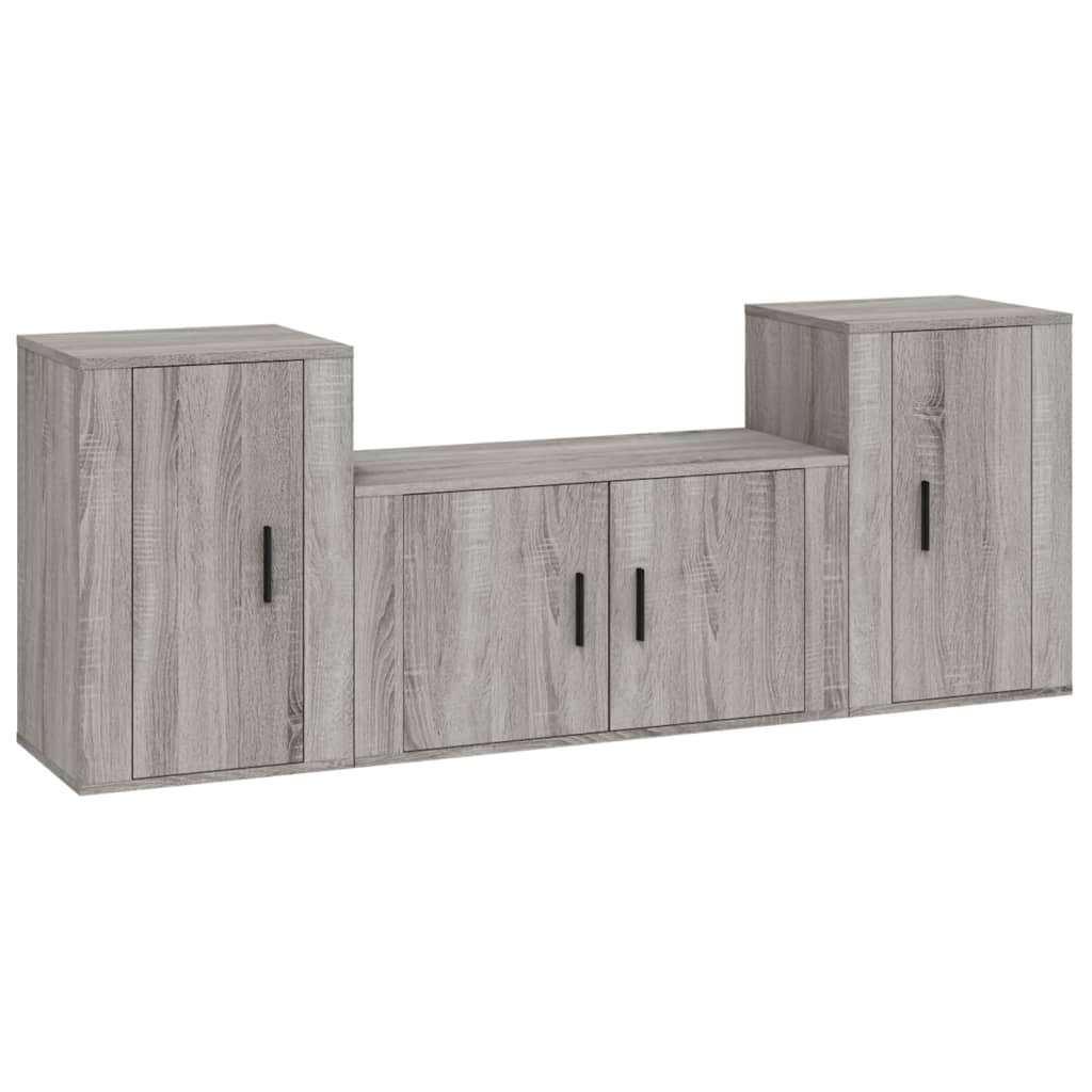 3-delige Tv-meubelset bewerkt hout grijs sonoma eikenkleurig is nu te koop bij PeponiXL, paradijselijk wonen!