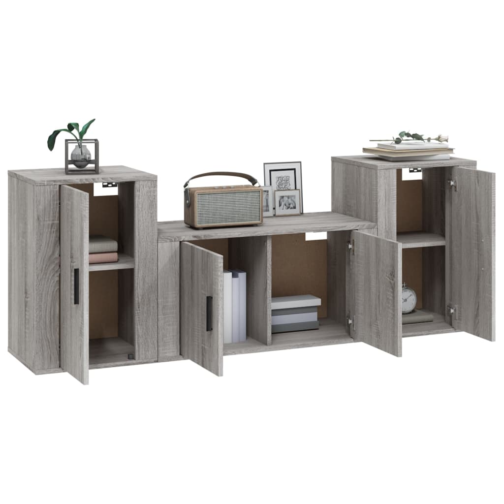 3-delige Tv-meubelset bewerkt hout grijs sonoma eikenkleurig is nu te koop bij PeponiXL, paradijselijk wonen!