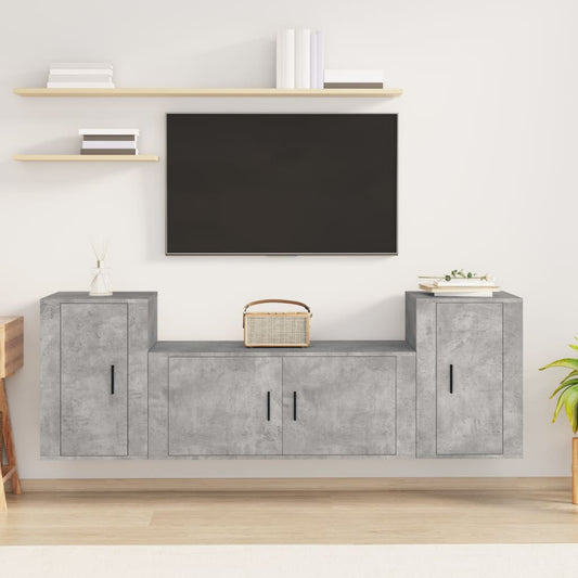 3-delige Tv-meubelset bewerkt hout betongrijs is nu te koop bij PeponiXL, paradijselijk wonen!