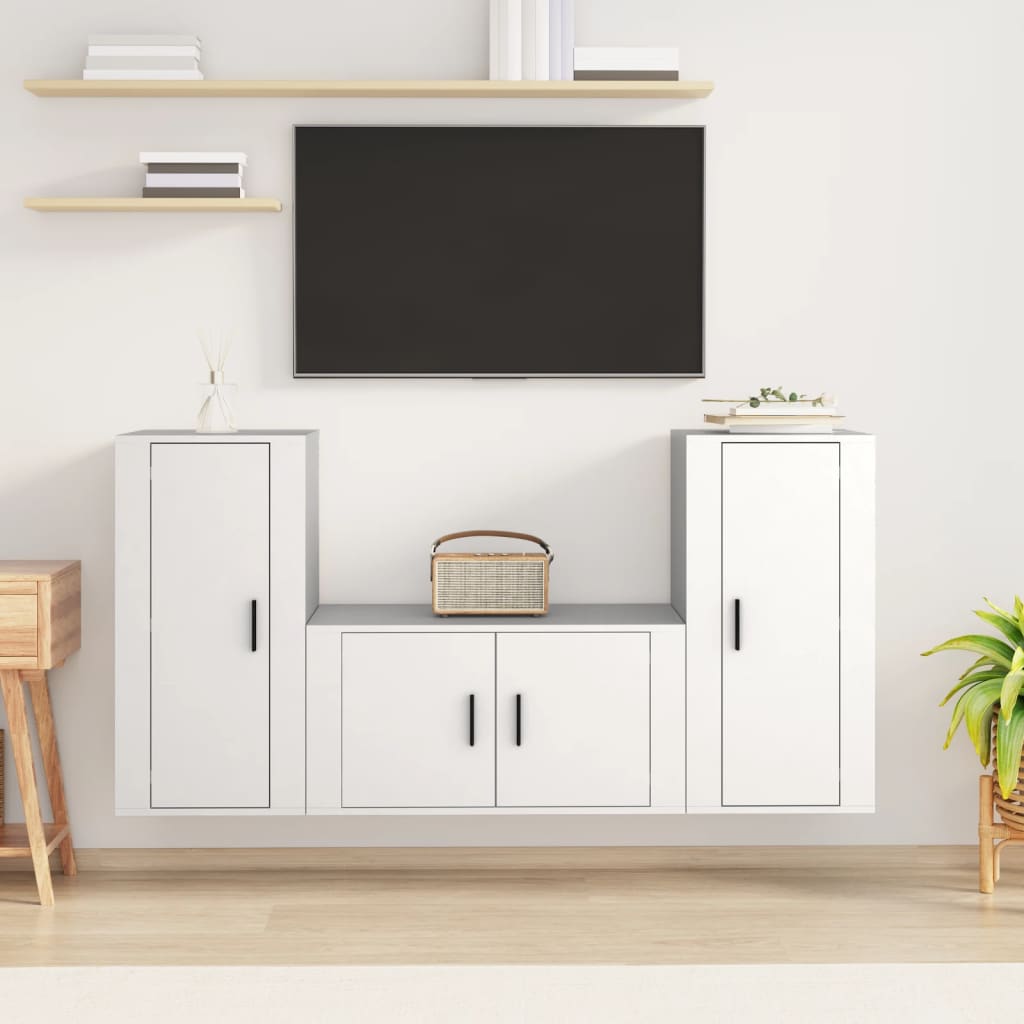 3-delige Tv-meubelset bewerkt hout wit is nu te koop bij PeponiXL, paradijselijk wonen!