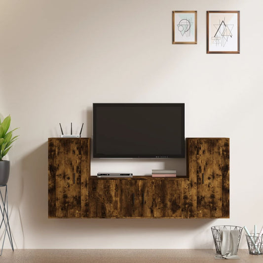 3-delige Tv-meubelset bewerkt hout gerookt eikenkleurig is nu te koop bij PeponiXL, paradijselijk wonen!