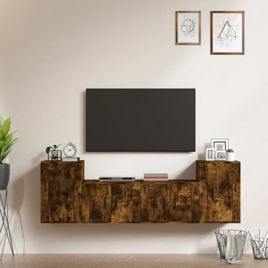 4-delige Tv-meubelset bewerkt hout gerookt eikenkleurig is nu te koop bij PeponiXL, paradijselijk wonen!