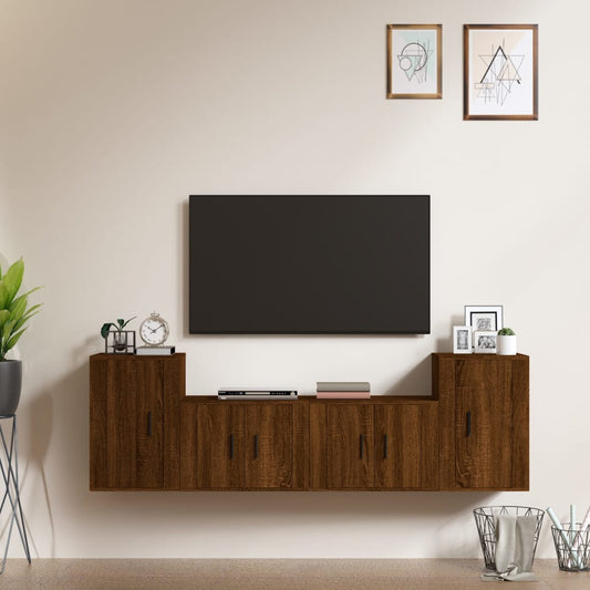 4-delige Tv-meubelset bewerkt hout bruin eikenkleur is nu te koop bij PeponiXL, paradijselijk wonen!
