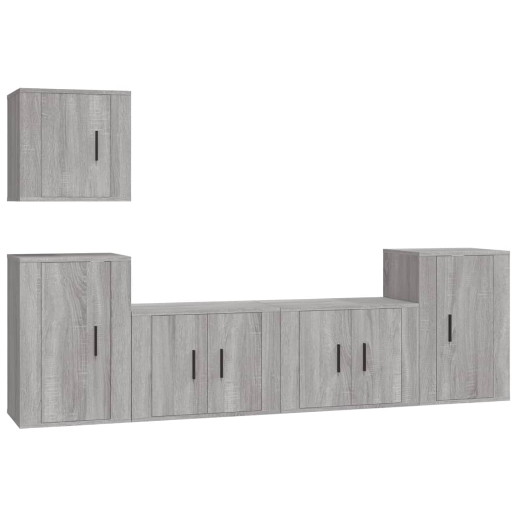 5-delige Tv-meubelset bewerkt hout grijs sonoma eikenkleurig is nu te koop bij PeponiXL, paradijselijk wonen!