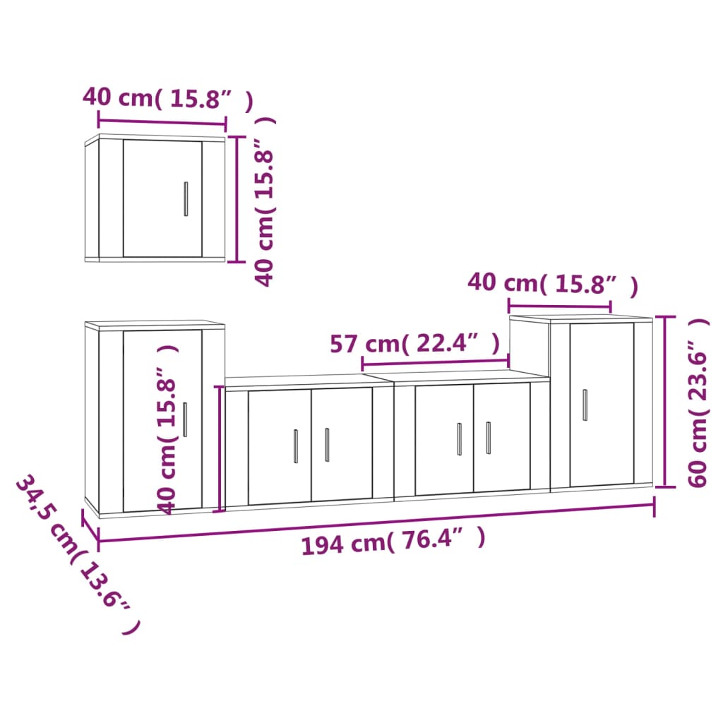 5-delige Tv-meubelset bewerkt hout grijs sonoma eikenkleurig is nu te koop bij PeponiXL, paradijselijk wonen!