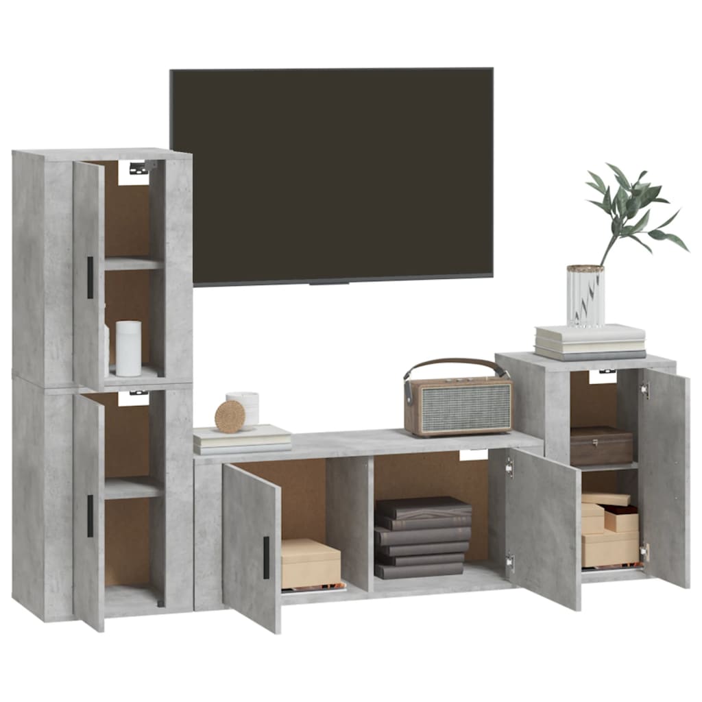 4-delige Tv-meubelset bewerkt hout betongrijs is nu te koop bij PeponiXL, paradijselijk wonen!