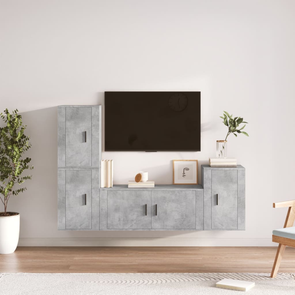4-delige Tv-meubelset bewerkt hout betongrijs is nu te koop bij PeponiXL, paradijselijk wonen!
